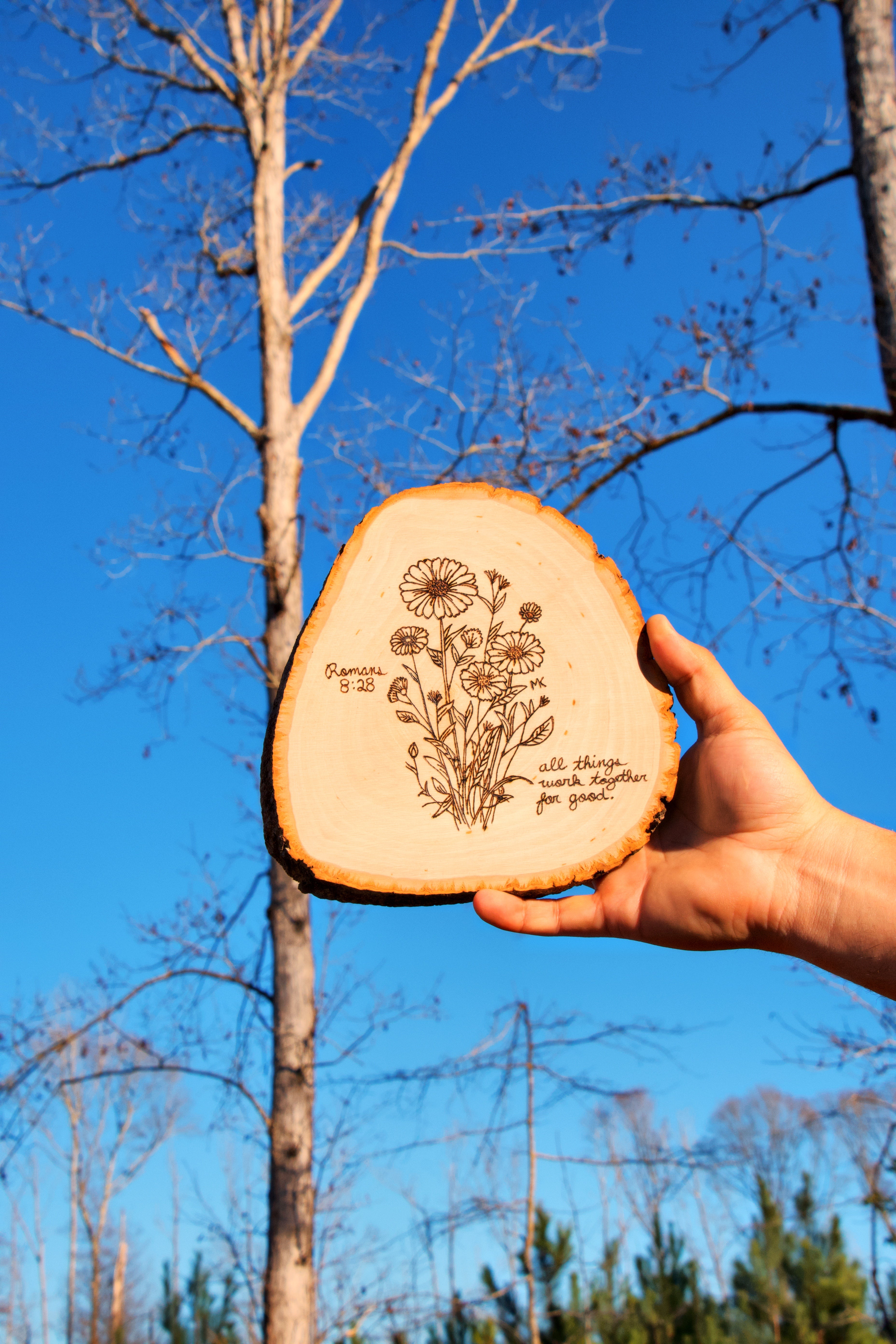 All Things • Romans 8:28 • Wood Burning