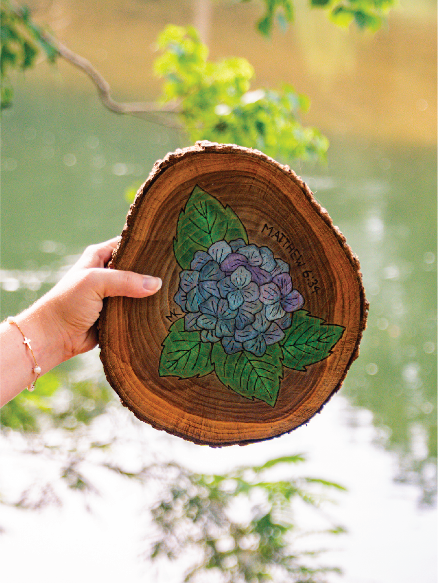 Hydrangea • Matthew 6:34 • Plaque